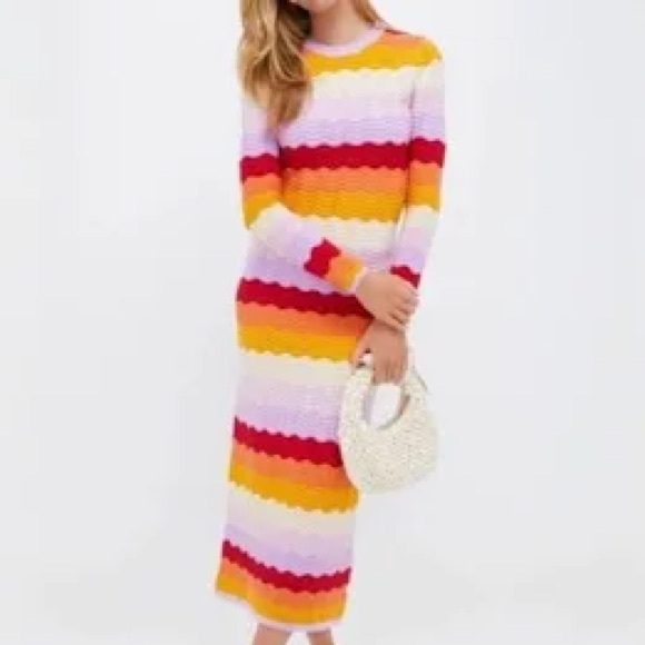 Hyacinth House Dresses & Skirts - Striped Wave Knit Midi Dress in Multicolor